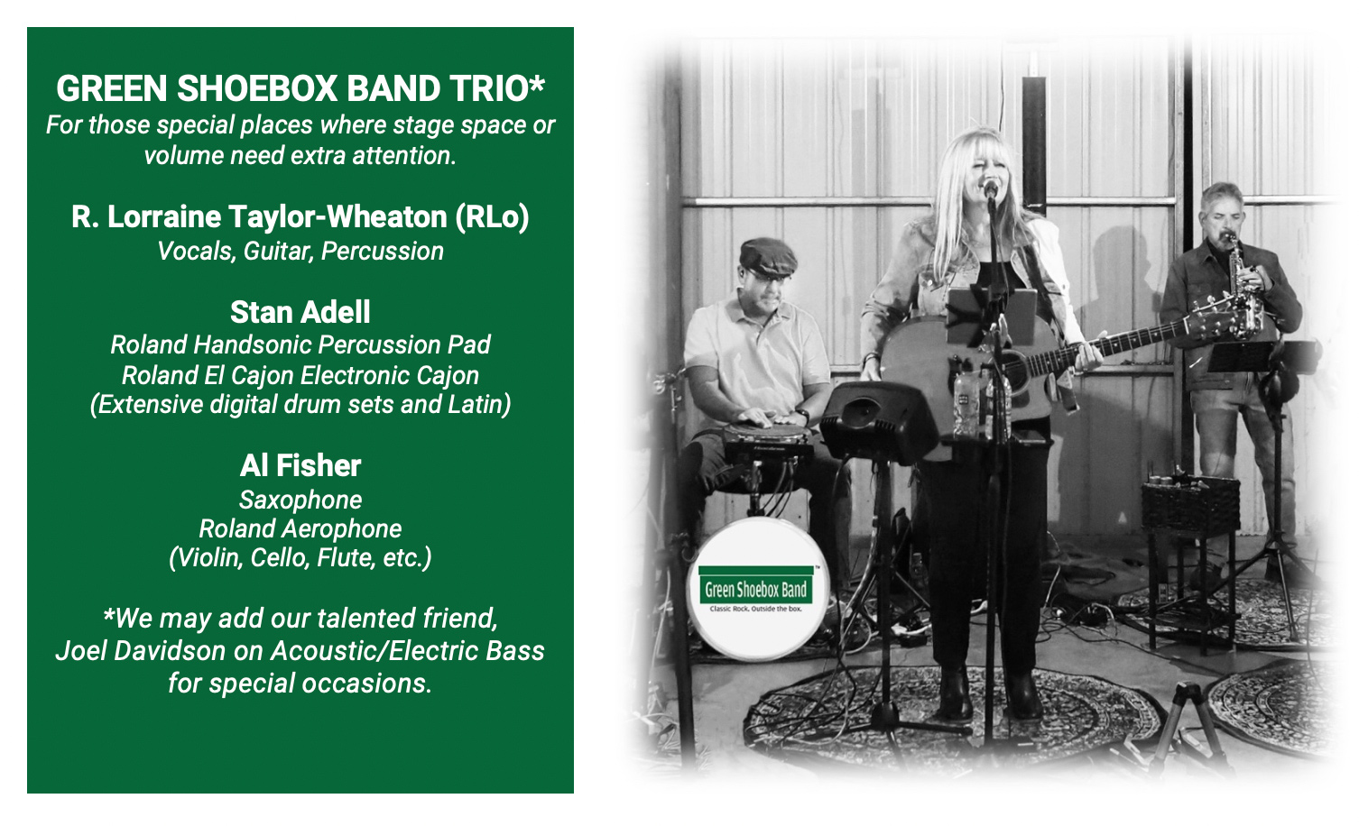 GSBTrio Facebook Live Fundraiser Concert Green Shoebox Band